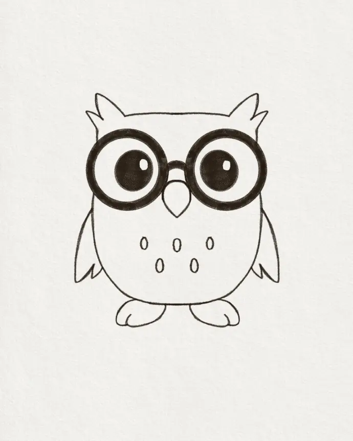 Initial line art concept of owl mascot showing character development process for SaaS and EdTech branding.