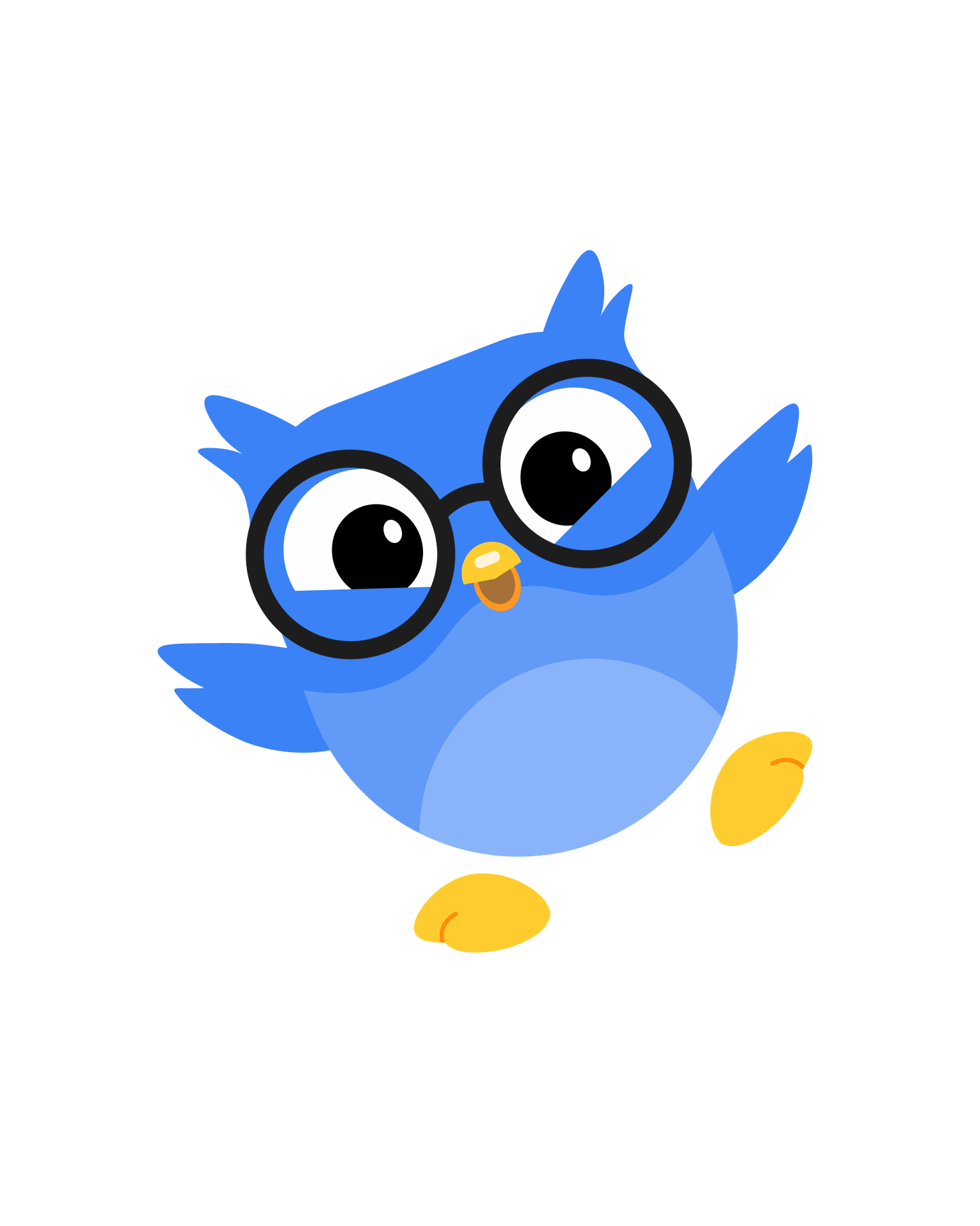 Friendly blue owl mascot, designed as a vector illustration for an EdTech and SaaS brand by Horta Studio.